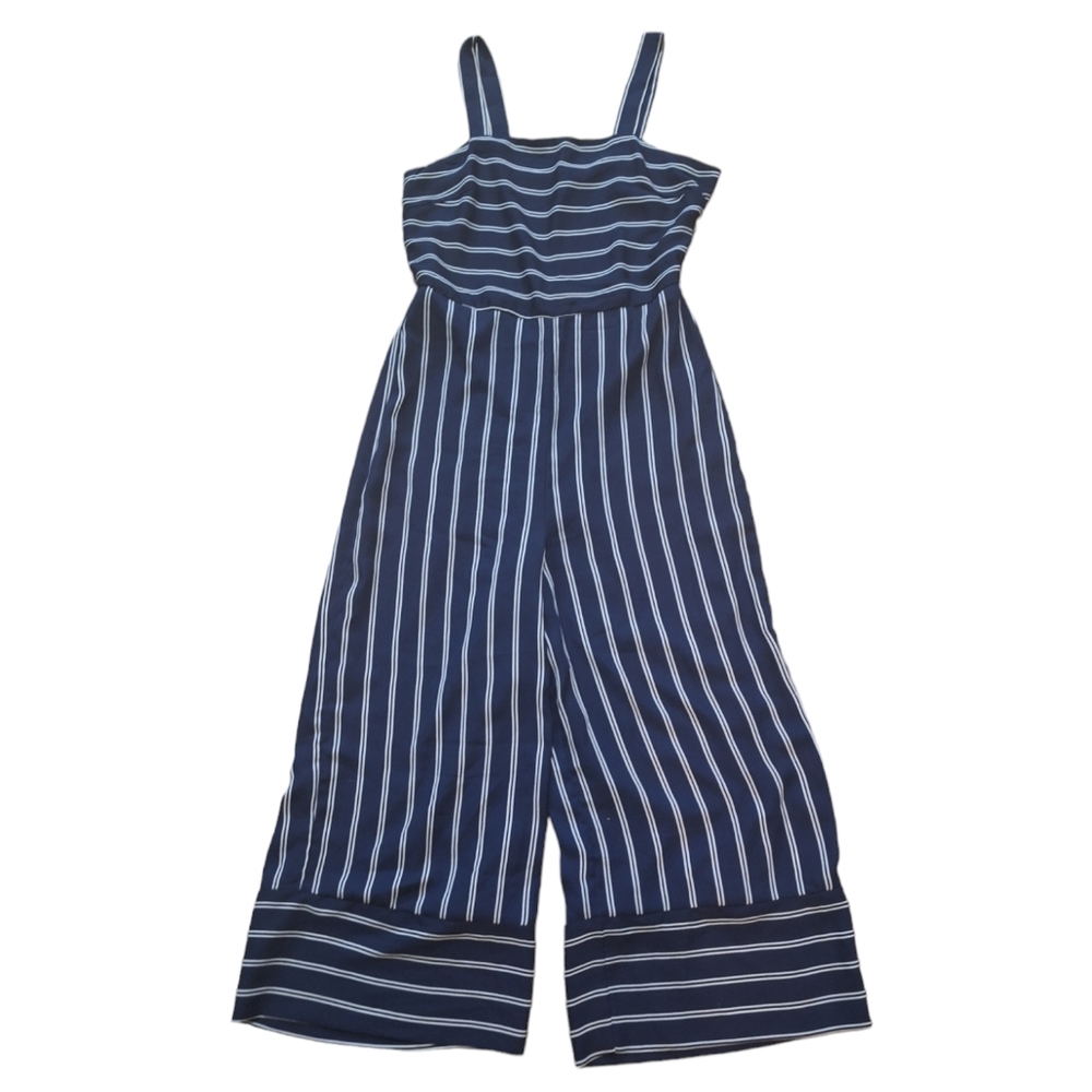 Japna Navy & White Striped Wide Cropped Leg Jumpsuit, Sz M